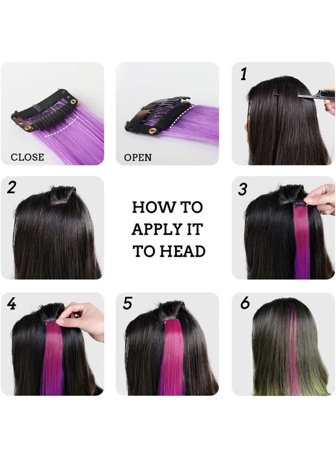CLENEA 10 Pcs Hair Extensions Clip for Women, Clip in Hair Extensions, Synthetic Straight Long Hairpiece, Not Easy to Fall Out, Does Not Hurt Your Hair, For Daily, Cosplay, Party, Blue, Pink - Image 5